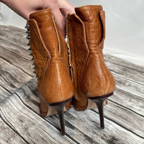 Jeffrey Campbell Handmade Leather Spike Stiletto Booties Warm Cognac Brown 6 - Picture 7 of 12